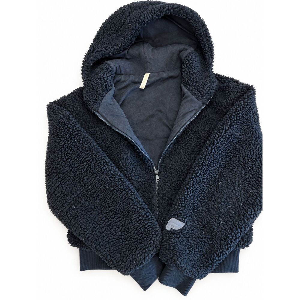 Fabletics Black Sherpa Fleece Full-Zip Hoodie